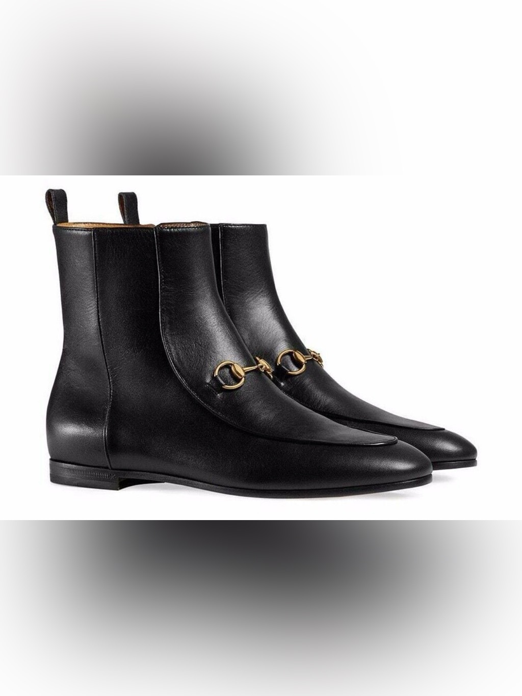Gucci New Jordaan Black Leather Horsebit Short Chelsea Ankle Bootie Boot 37